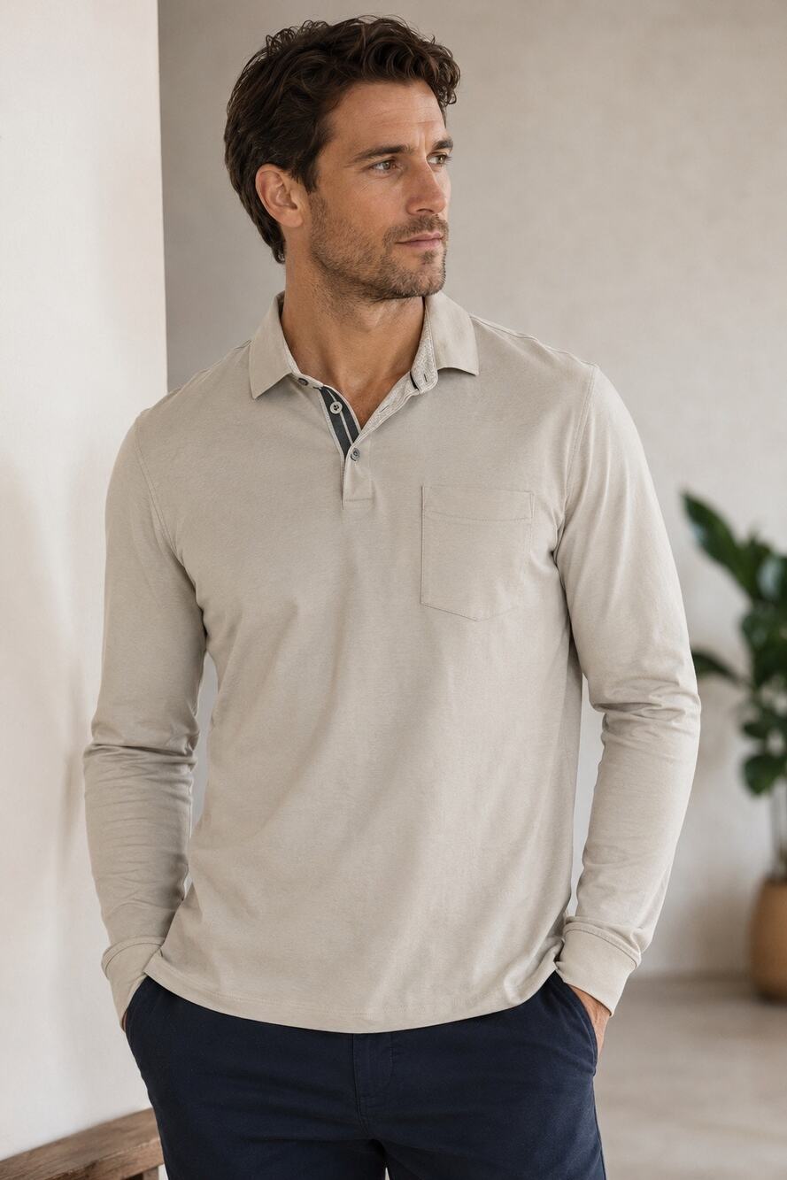 Ted Baker London Men’s Size 6 XL Beige Long Sleeve Polo 100% Cotton Luxury